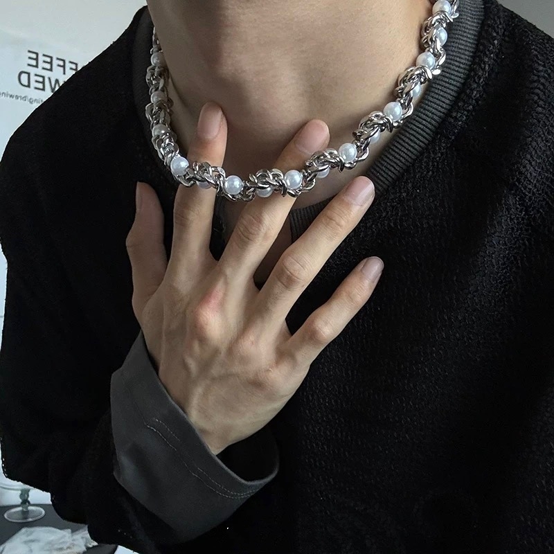 Nakit za ključnicu od umjetnih perli, valoviti dizajn, titan čelik, unisex, moda