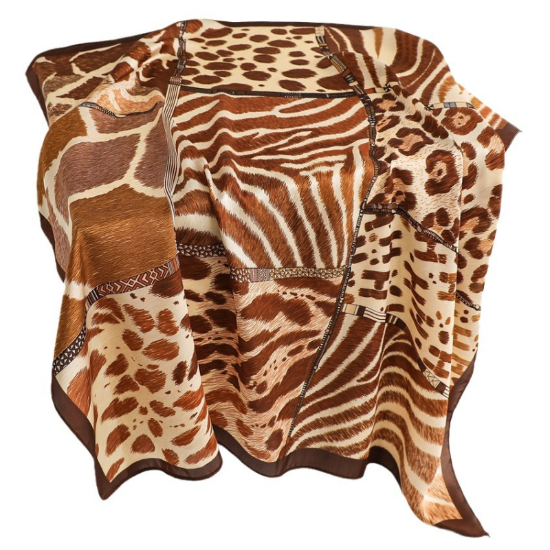 Šal s leopard uzorkom u blokovima boja, umjetno svila, kvadrat 70 cm, zaštita od sunca, moderan ženski dodatak