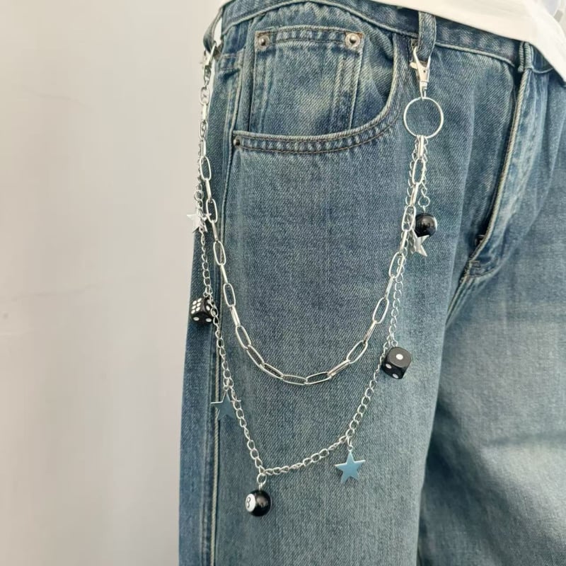 Unisex metalni kaiš za hlače s višestrukim dizajnom kockica, punk hip-hop stil, crna, duljina 50 cm