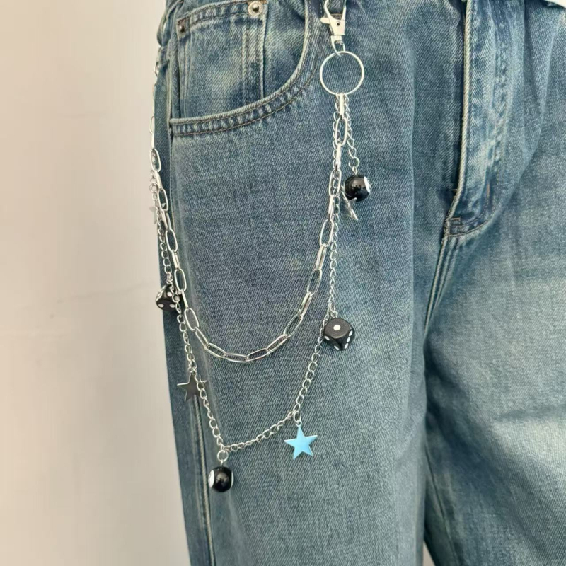 Unisex metalni kaiš za hlače s višestrukim dizajnom kockica, punk hip-hop stil, crna, duljina 50 cm