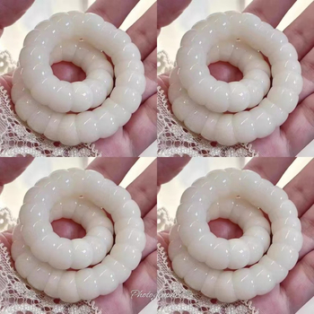 Brățară autentică Bodhi root din jad alb natural, șirag cu mărgele diagonale moi din intestine de porc