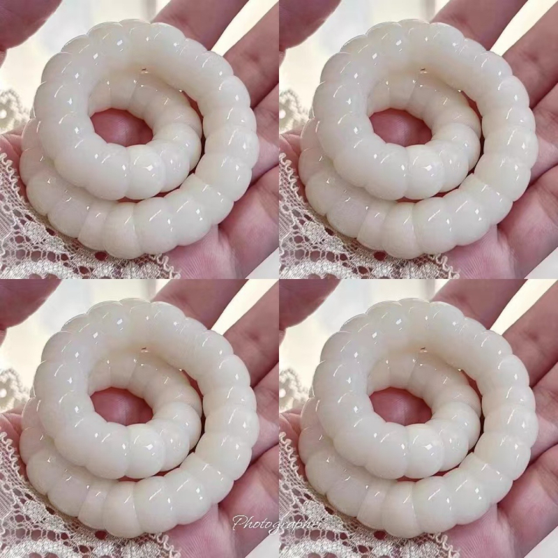 Brățară autentică Bodhi root din jad alb natural, șirag cu mărgele diagonale moi din intestine de porc