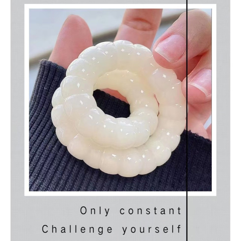 Brățară autentică Bodhi root din jad alb natural, șirag cu mărgele diagonale moi din intestine de porc