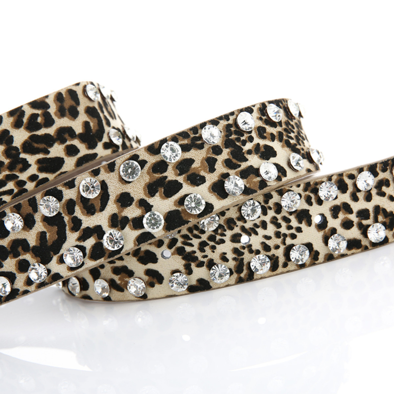 Ženski široki remen od umjetne kože s kristalima, leopard uzorak