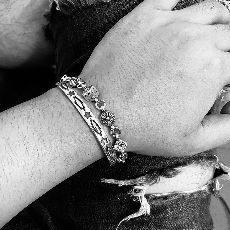 Unisex narukvica s izrezbarenim križem i motivom kocke, punk retro euro-američki stil