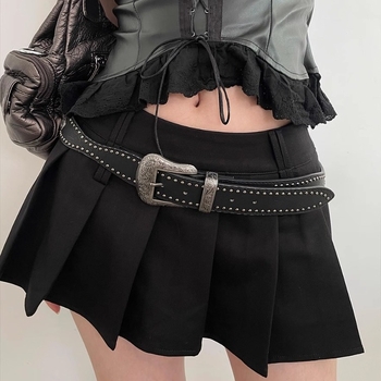 Ženski kaiš od PU kože s nitima, američki retro stil, punk stil, za traperice, crni Y2K