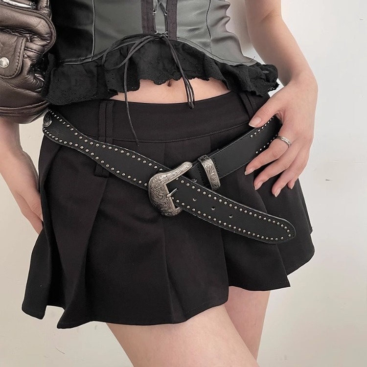 Ženski kaiš od PU kože s nitima, američki retro stil, punk stil, za traperice, crni Y2K