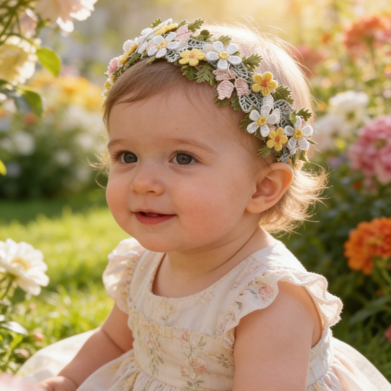 Elastična traka za kosu s izvezenim cvjetnim uzorkom u šumskom stilu, za bebe i djecu, slatka dodatak za kosu princeze