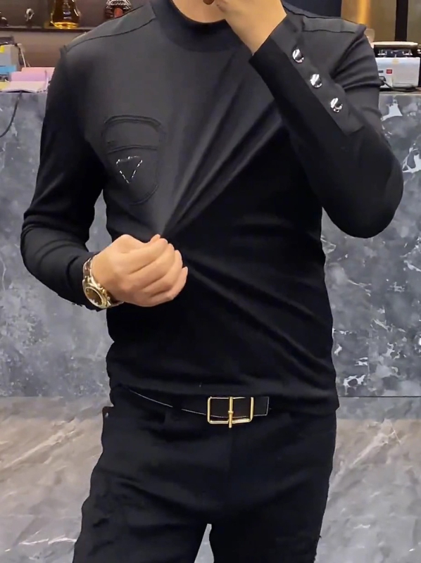 Muški dugi rukav T‑shirt s dekoracijom od rhinestones toplinskim otiskom, životinjski motiv, prozračna mješavina pamuka