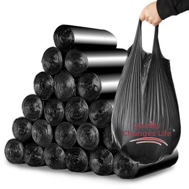 Tašky na odpadky vo vestovom štýle, zosilnené, čierne, malé, pre domácnosť, jednorazové, kuchynské plastové tašky