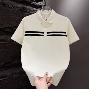 Polo bărbătește cu patchwork în dungi, mânecă scurtă, vara 2025, stil casual, elegant și ușor luxos