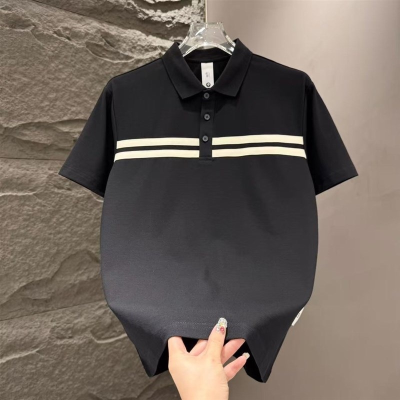 Polo bărbătește cu patchwork în dungi, mânecă scurtă, vara 2025, stil casual, elegant și ușor luxos