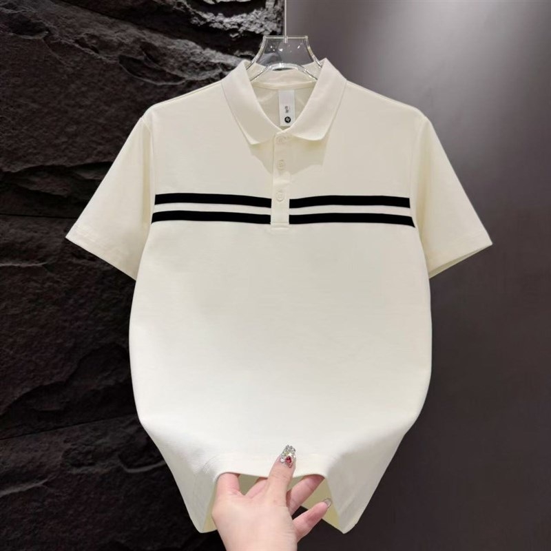 Polo bărbătește cu patchwork în dungi, mânecă scurtă, vara 2025, stil casual, elegant și ușor luxos