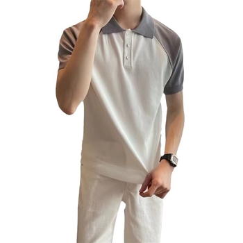 Férfi nyári color-block polo, lélegző, vasalásmentes, kiváló minőségű, rövid ujjú, gallérral.