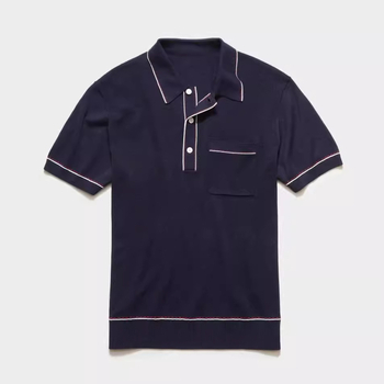 2023 nyári kötött polo ing gallérral, rövid ujjú, egyszínű, patchwork varrással, férfi BK0015
