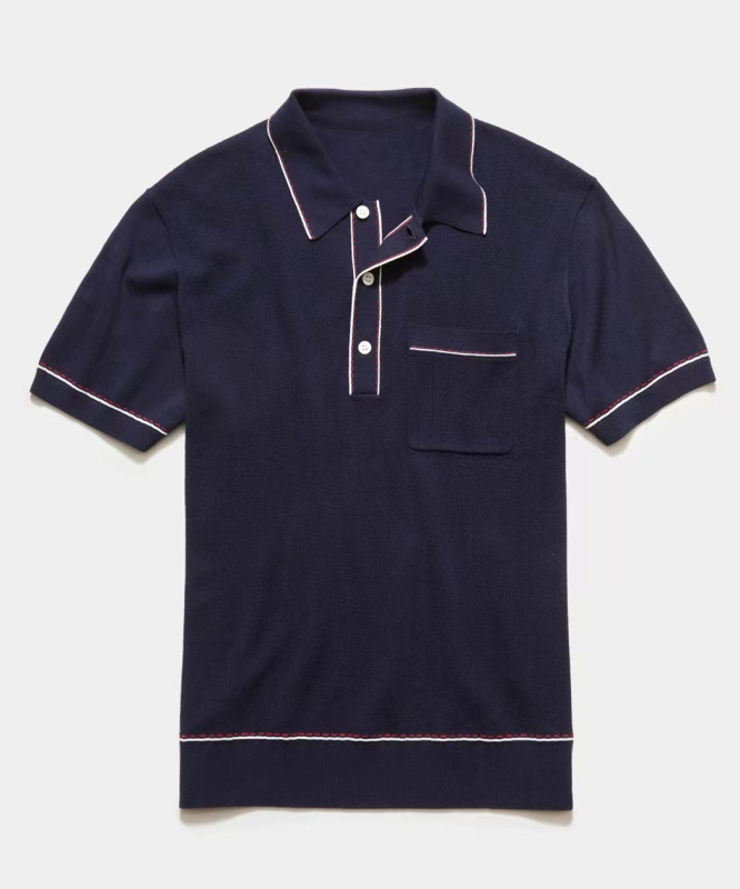 2023 nyári kötött polo ing gallérral, rövid ujjú, egyszínű, patchwork varrással, férfi BK0015