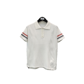 Unisex pleteni pulover s polo ovratnikom, prugasti dizajn, kratkih rukava, crveno-bijelo-plave boje
