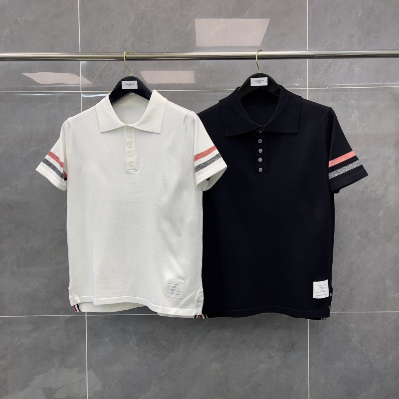 Unisex pleteni pulover s polo ovratnikom, prugasti dizajn, kratkih rukava, crveno-bijelo-plave boje