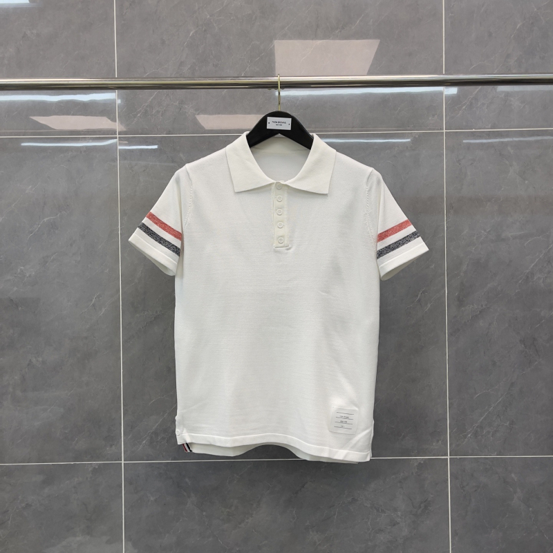 Unisex pleteni pulover s polo ovratnikom, prugasti dizajn, kratkih rukava, crveno-bijelo-plave boje