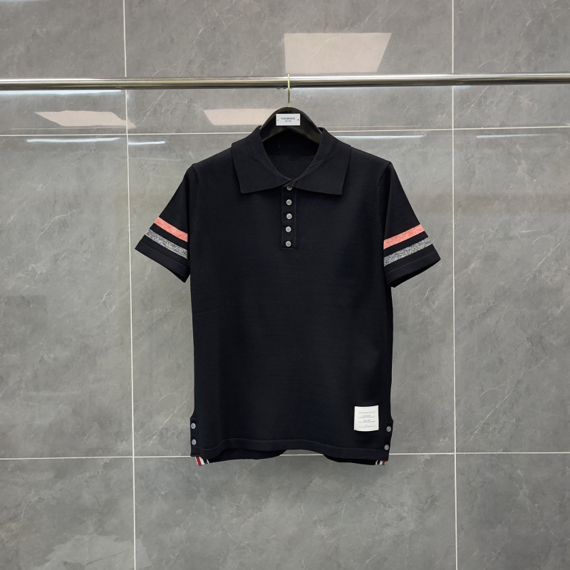 Unisex pleteni pulover s polo ovratnikom, prugasti dizajn, kratkih rukava, crveno-bijelo-plave boje
