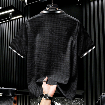 Férfi rövid ujjú póló, nyári casual stílus, gallér, jacquard textúra, trendi márka