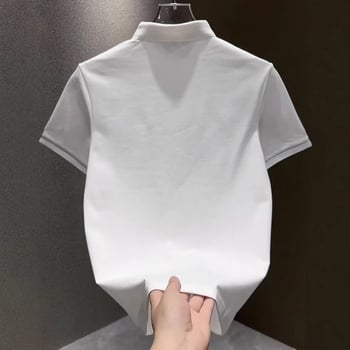 Polo masculin de vară 2025 cu patch brodat la guler, mâneci scurte, simplu și versatil, casual.