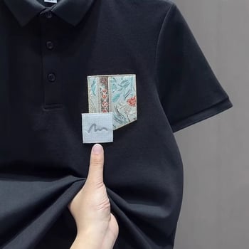 Polo masculin de vară 2025 cu patch brodat la guler, mâneci scurte, simplu și versatil, casual.