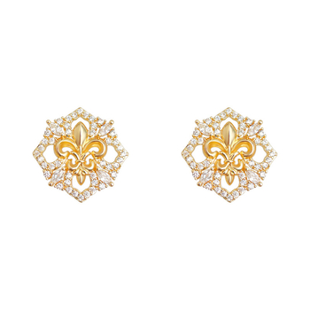 Iris Flower serija – Originalni dizajn. Naušnice sa srebrnim čepom i mikro-zirkonima, 14K elektroplata, elegantno za žene