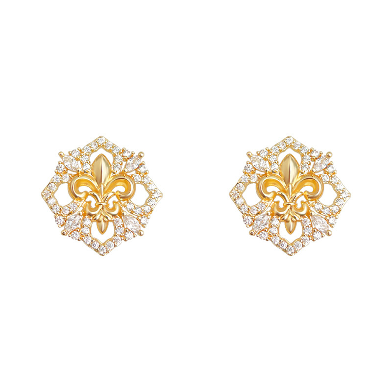 Iris Flower serija – Originalni dizajn. Naušnice sa srebrnim čepom i mikro-zirkonima, 14K elektroplata, elegantno za žene