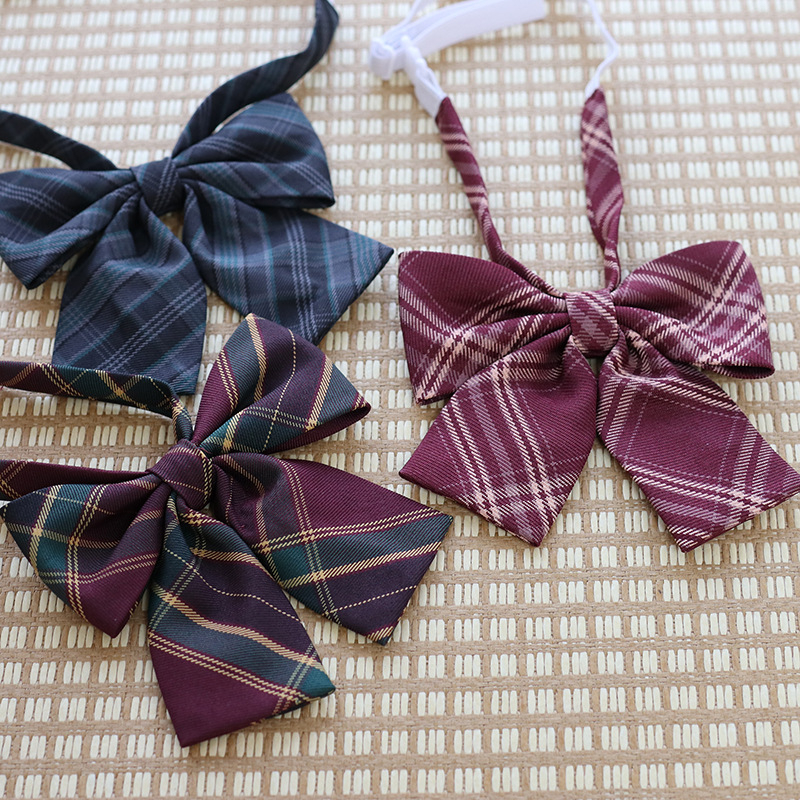 JK φιόγκος με κλιπ για σχολική στολή — χωρίς δέσιμο, καρό ριγέ, έμπνευση από Hawthorn Tree Amaranth Red Seaweed, γυναικείο κολλεγιακό στυλ