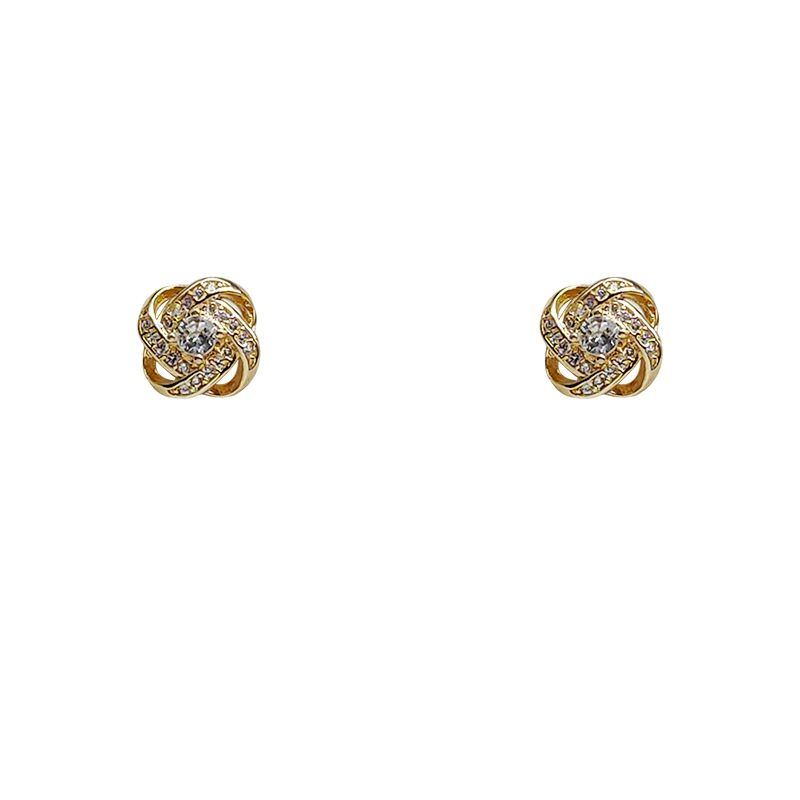 Mini naušnice s mikro cirkonima, srebren premaz, 14K premaz, spiralan uzloj dizajn, za žene, japansko-korejski stil, jednostavno i elegantno
