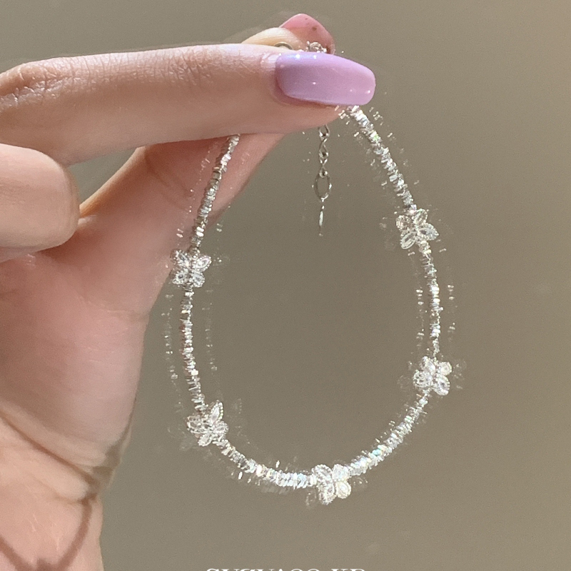 Ženska narukvica s leptirovim motivom i srebrnim perlama, korejskog stila, minimalistički luksuzni nakit