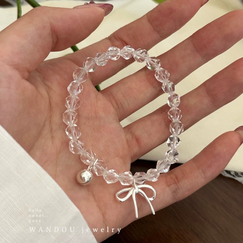 Narukvica s mašnicom od prirodnog bijelog kristala, jednostavan ručni dizajn, ženska elegancija, otporna na magnetske smetnje, staklo i kristal