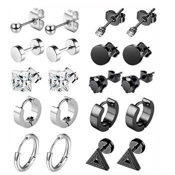 Xixi Jewelry Miješani punk set naušnica i ušnih manžeta od nehrđajućeg čelika – geometrijski dizajn, unisex