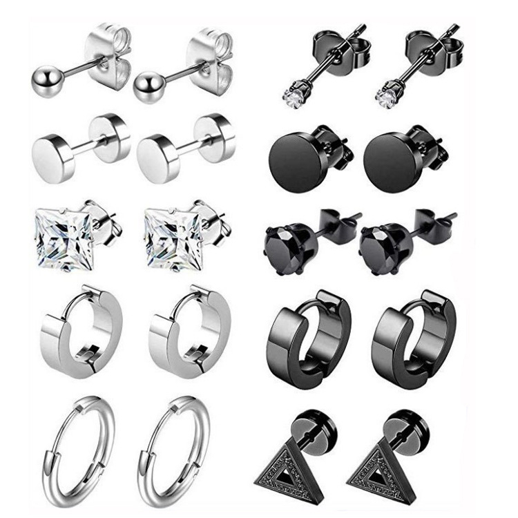 Xixi Jewelry Miješani punk set naušnica i ušnih manžeta od nehrđajućeg čelika – geometrijski dizajn, unisex