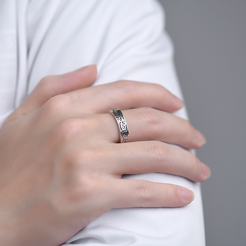Unisex prsten s Tang stilom i travnatim motivom, retro dizajn, tradicionalna izrada