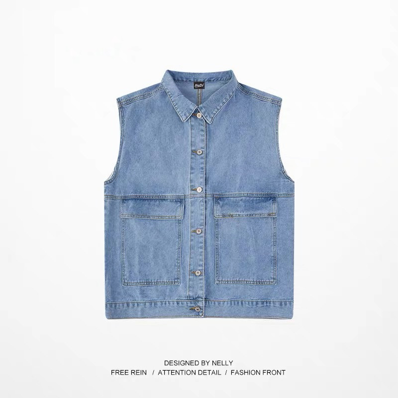 Férfi BF-stílusú denim mellény tavasz-őszre, laza szabás, ujjatlan, munkaruházat.