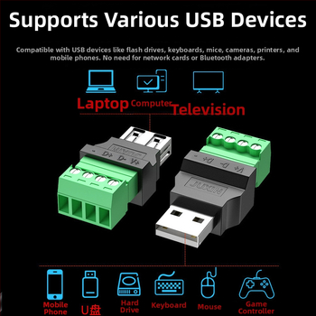 Bez spájkovania USB zásuvka, pár USB samica-samec, 16-pólový pre zapojenie telefónov, klávesníc a myší