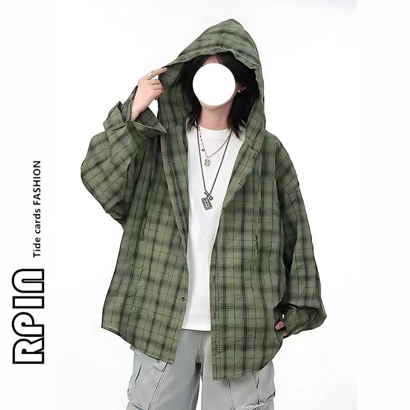 Kapucnasta karirana jakna s UV zaštitom, unisex, ljeto, retro casual