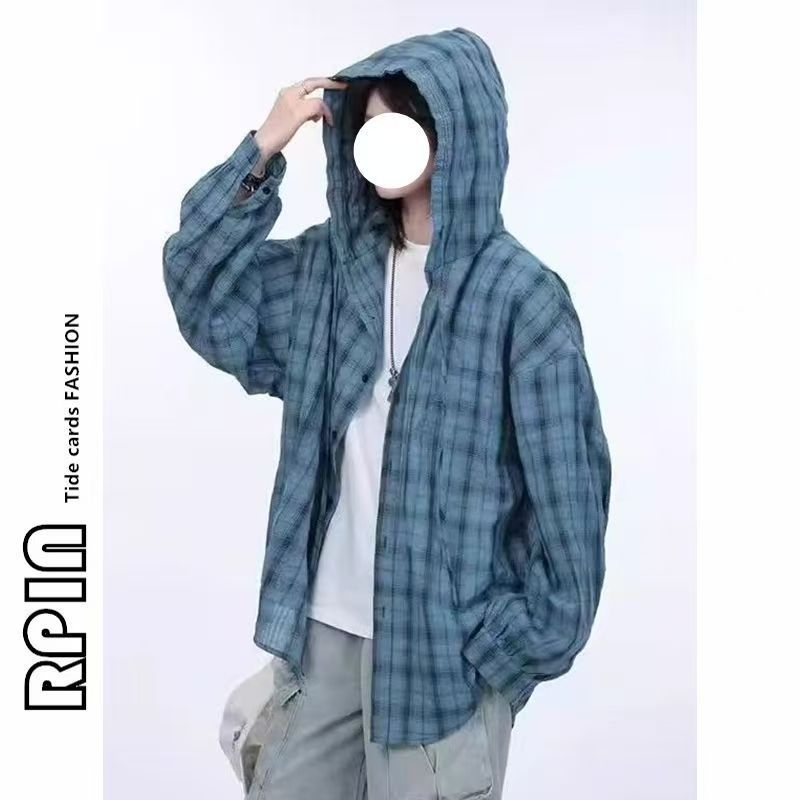 Kapucnasta karirana jakna s UV zaštitom, unisex, ljeto, retro casual