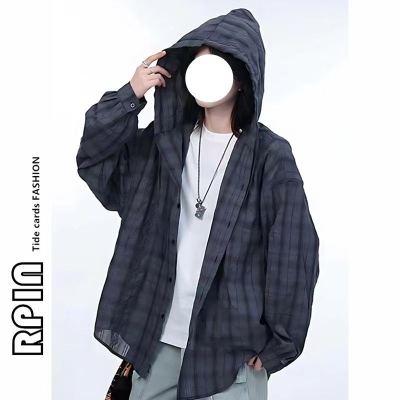 Kapucnasta karirana jakna s UV zaštitom, unisex, ljeto, retro casual
