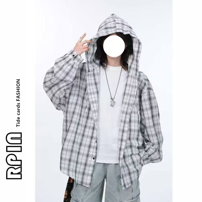 Kapucnasta karirana jakna s UV zaštitom, unisex, ljeto, retro casual