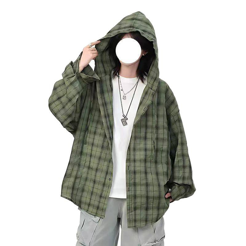 Kapucnasta karirana jakna s UV zaštitom, unisex, ljeto, retro casual