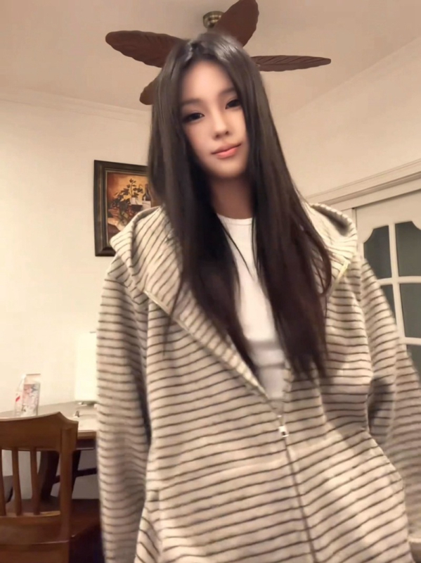 400 g teški korejski stil s prugama, kapuljačom i zipom, casual top