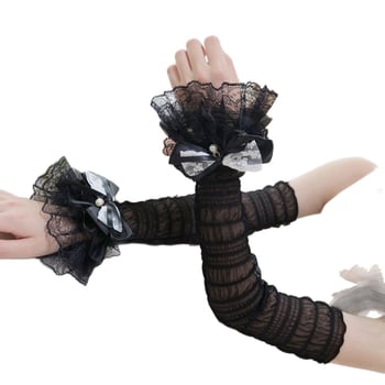Čipkasti rukavice sa mašnicom za zaštitu od sunca, šifonska mreža, tanke Ice Silk, dugačke svadbene rukavice Lolita stil