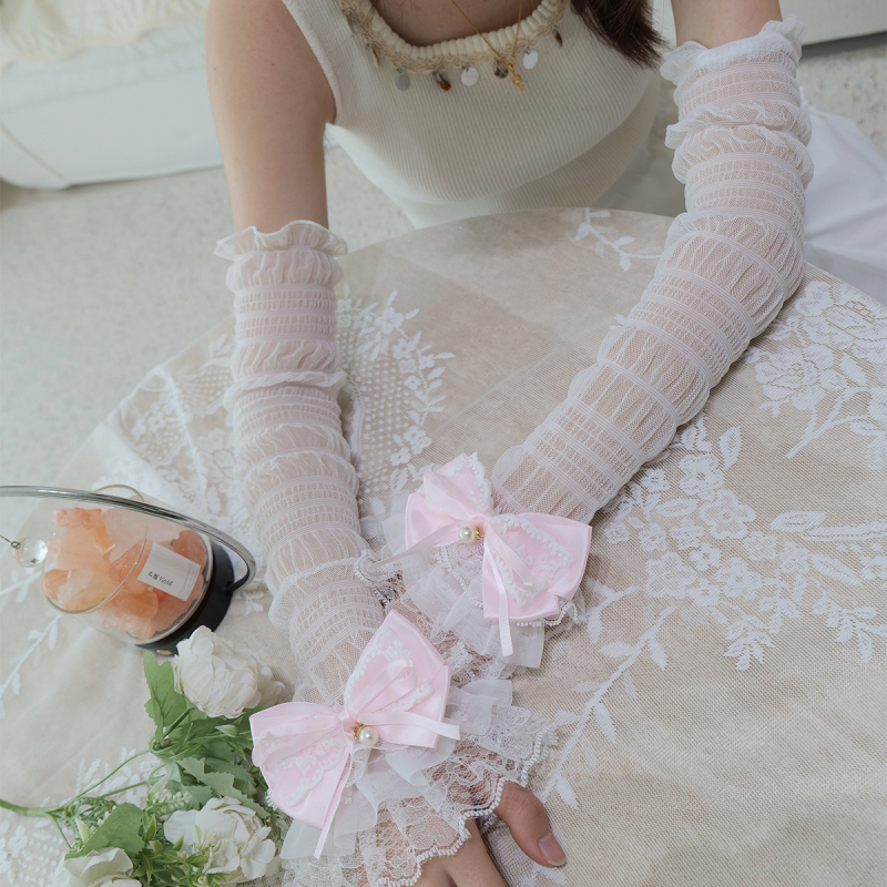 Čipkasti rukavice sa mašnicom za zaštitu od sunca, šifonska mreža, tanke Ice Silk, dugačke svadbene rukavice Lolita stil