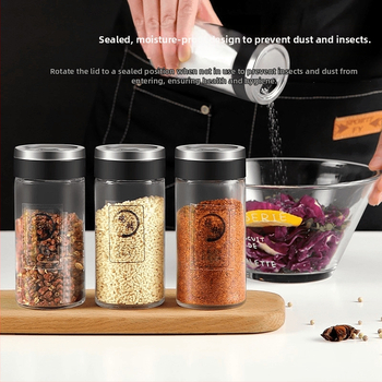 Kuchynský set korenín: čili paprika, Sichuanská korenie, mleté korenie, koreninná soľ, sklenená nádoba na korenie, sklenená fľaša na korenie