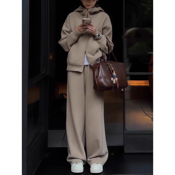 Ženski zimski komplet s flecom: debeli hoodie s kapuljom i hlače, retro stil, dvodjelni set