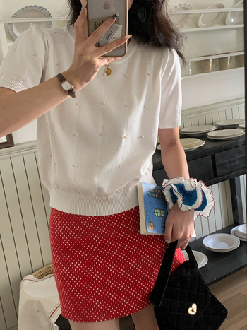 3th Morning Chanel stil s perlicama, pleteni pulover s okruglim izrezom i kratkim rukavima, ZY3033, ljeto 2025