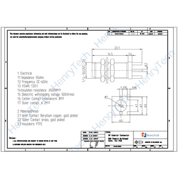 HL-SMA-KWHD1/KYHDC6 Ženský RF koaxiálny konektor, PCB montáž, ohnutý typ, pozlátená mosadz